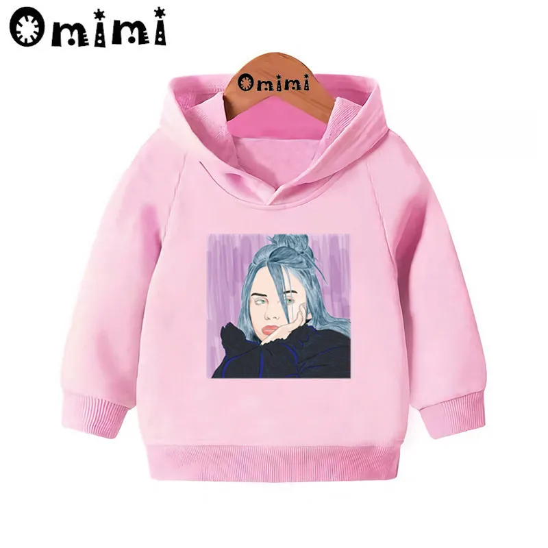 Детские толстовки Billie Eilish в стиле хип-хоп детские толстовки с капюшоном пуловер для малышей Топы для маленьких девочек и мальчиков, осенняя одежда KMT5265 - Цвет: Pink-5265J
