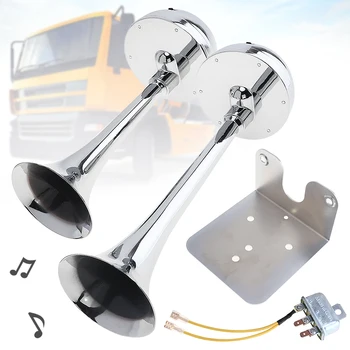 

12V-24V 126DB Super Loud Car Dual Trumpet All Metal Tracheal Electric Air Horn with Bracket / Relay No Need Compressor for Car