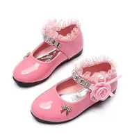 2021 New Flower Girls Shoes Spring Autumn Princess Lace PU Leather Shoes Cute Bowknot Rhinestone For 3-11 Ages Toddler Shoes 3