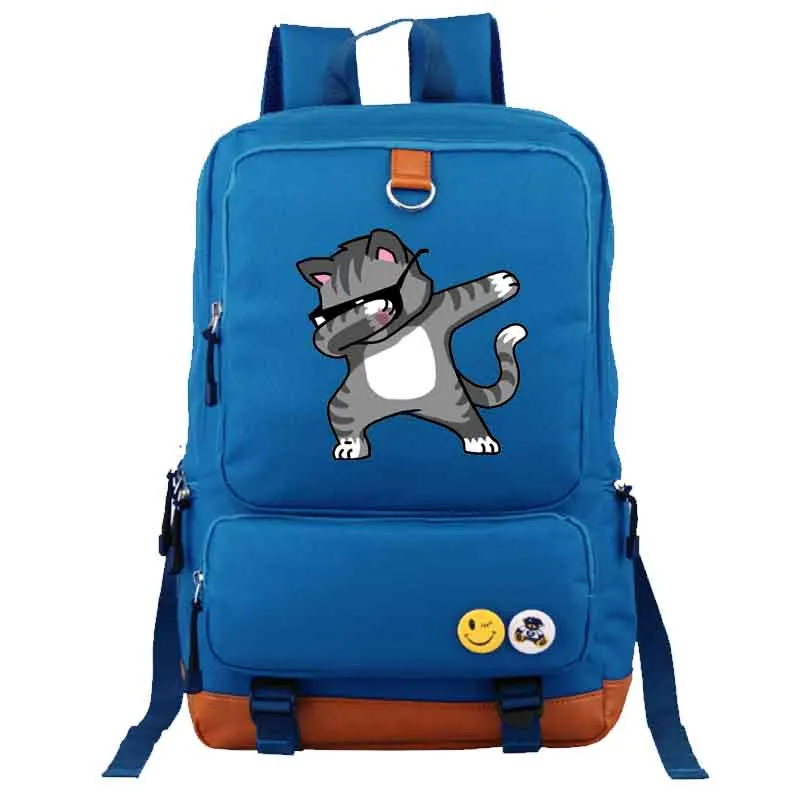 Dabbing Cat Funny Cool Hip Hop Backpack Canvas Backpacks School Rucksack Travel Backpack Daily backpack - Цвет: style3 blue