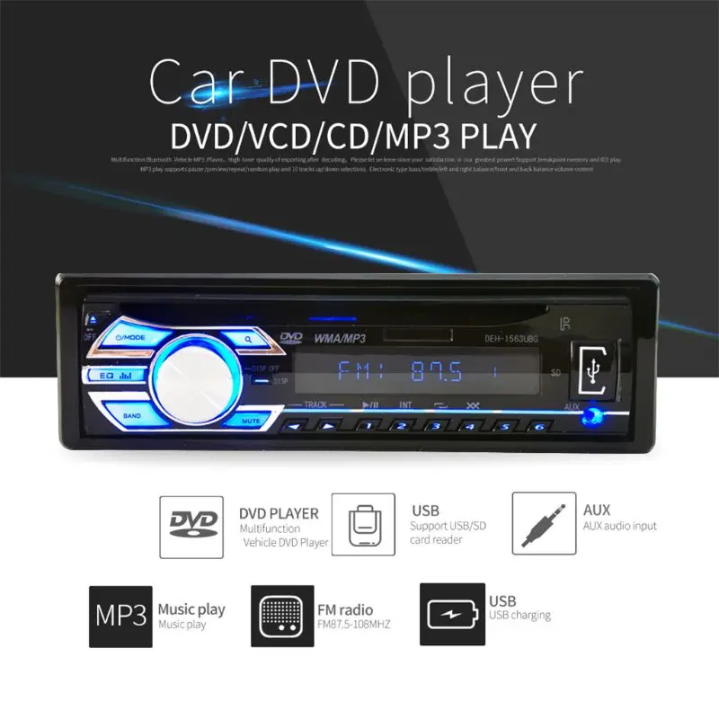 12 В автомобильный стерео FM Радио MP3 аудио плеер Поддержка FM USB SD DVD музыкальный CD плеер