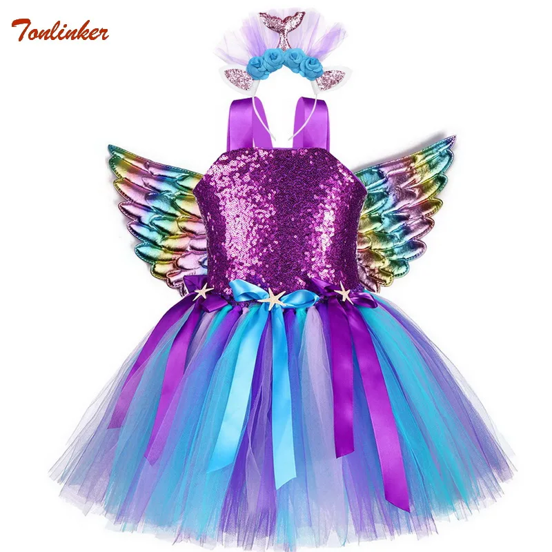 Fantasia Sereia  Vestir Sereia Portátil,Vestido Tutu para Meninas