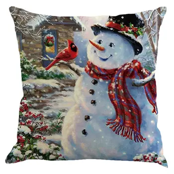 

Christmas Pattern Linen Pillowcase Car Bed Home Waist Cushion Throw Pillow Case Peach Skin Square Gift
