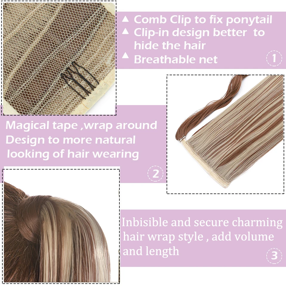 S-noilite Synthetic Long Straight Clip In Ponytail Hair Extensions fake hair extensions Wrap Around Ponytail Hairpiece Clip In Hair Tail False