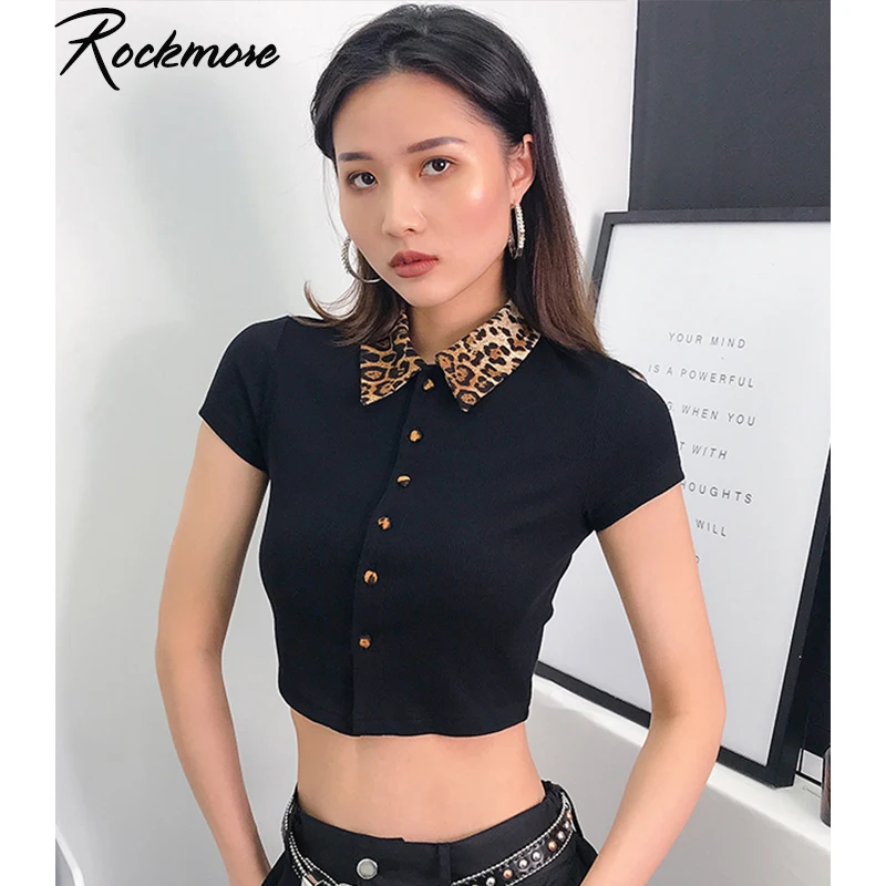Женская футболка с леопардовым принтом Rockmore черный топ отложным воротником и