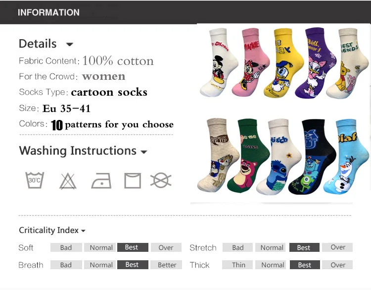 3 Pairs Casual Korea Women socks Cute Kawaii long socks Cartoon Mickey Minnie Donald Winnie Cotton socks girl socks Size 35-42