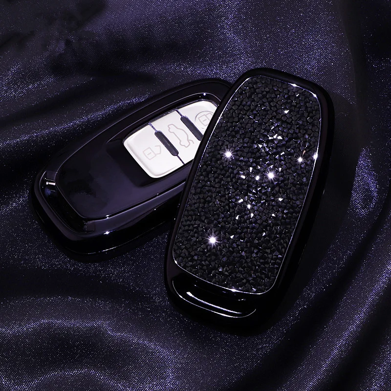 C-black key shell Алмазный чехол для автомобильных ключей, защитный чехол для Audi A4L A5 A6 A6L Q5 S5 S7, защитный чехол для автомобиля, чехол для ключей для девочек - Название цвета: C-black key shell