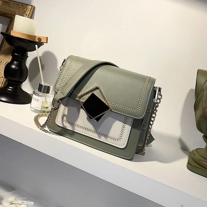 

Textured Western Style WOMEN'S Bag INS Summer Contrast Color Square Sling Bag New Style 2019 Hipster Shoulder Bag