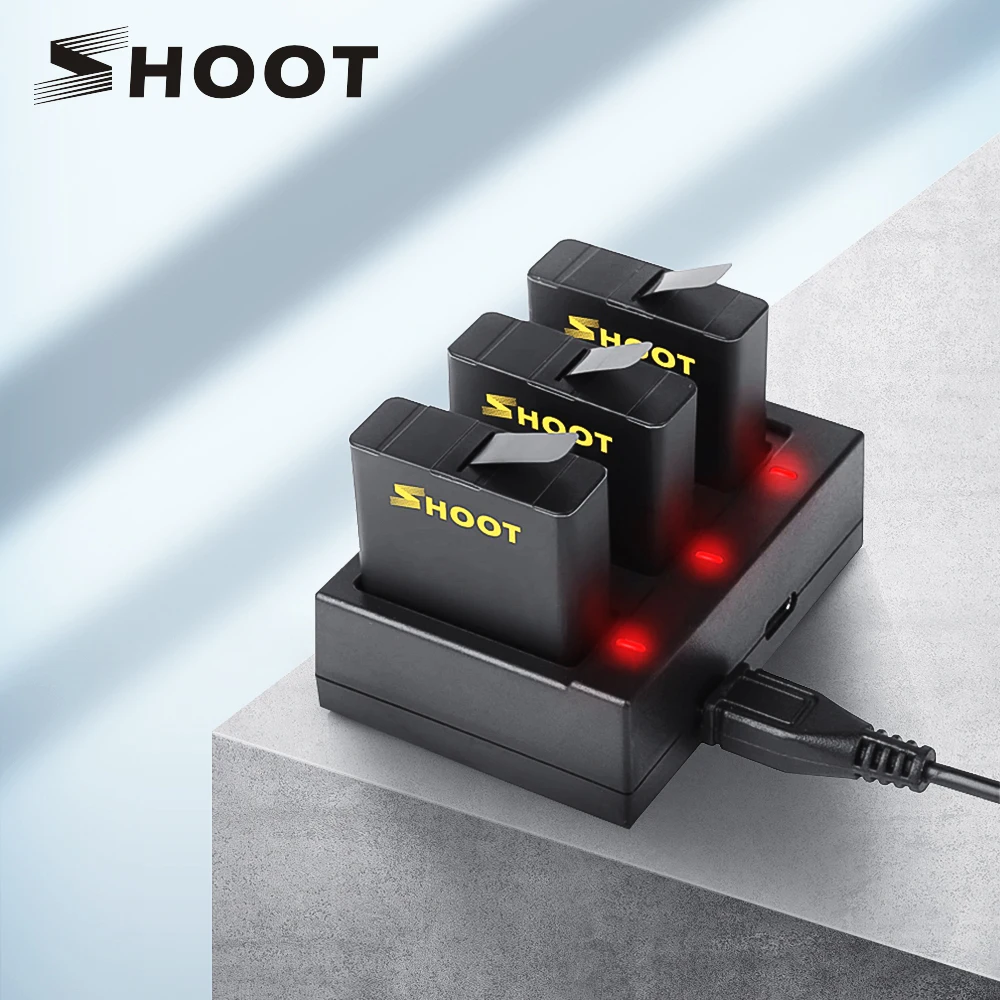 

SHOOT for GoPro 8 Battery with Three/Dual Ports USB Charger for GoPro Hero 8 7 6 5 Black Camera Go Pro 7 Action Camera Accessory