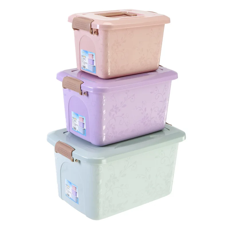 

Printed Plastic Storage Three-piece Set Household Storage Box Clothes Toy Finishing Box Hand Desktop Snacks Storage Box