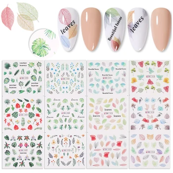 

12Designs Simple Green Nail Water Transfer Decals Stickers Colorful Flower Leaves Patterns Designs Decoration