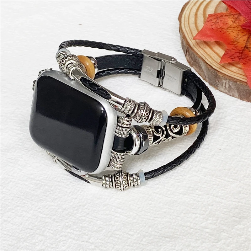 

Vintage Genuine Leather Wristband Strap For Apple Watch Band 40mm 38mm Real Leather For iWatch 42mm 44mm Accessory Metal Case