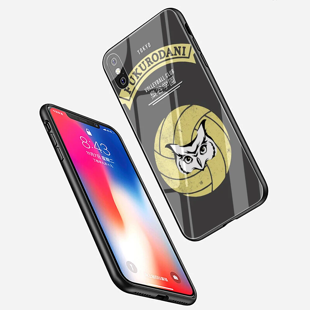 EWAU HAIKYUU! Чехол из закаленного стекла для телефона Karasuno Nekoma Crest для iphone 5 5s SE 6 6s 7 8 plus X XR XS 11 pro Max