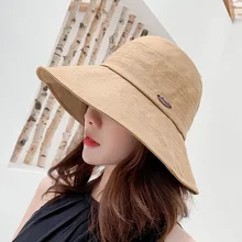 Рыбацкая шляпа женская летняя с большими полями дышащая кепка Повседневная Кепка с козырьком от солнца Корейская версия одноцветная Кепка для бассейна