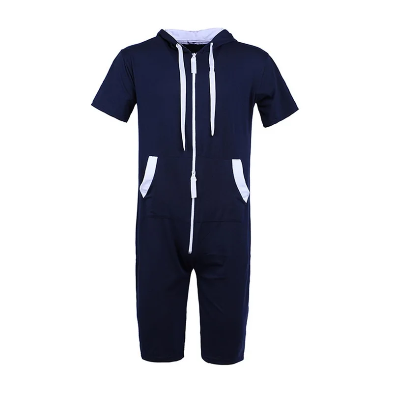 Navy LOOZYKIT, летние лоскутные мужские комбинезоны, мужская спортивная одежда, повседневный спортивный костюм с капюшоном, с карманами, короткие комбинезоны, pantalon hombre - Цвет: Navy