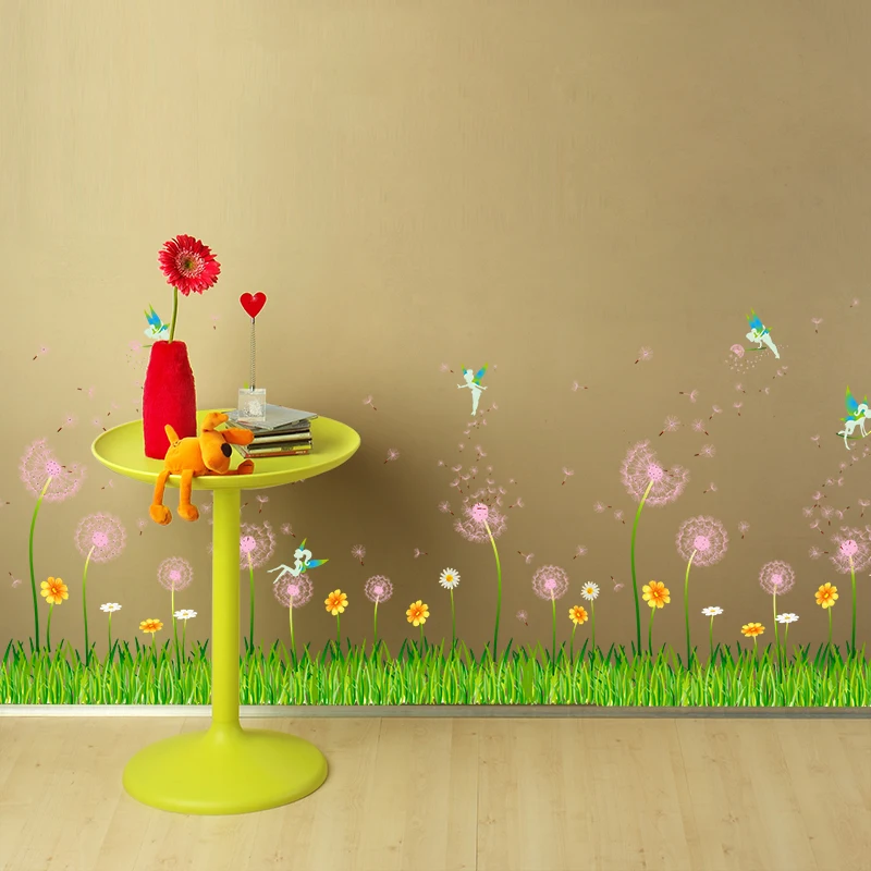 [SHIJUEHEZI] Одуванчик эльф Baseboard стикер ПВХ DIY цветок настенные наклейки для гостиной
