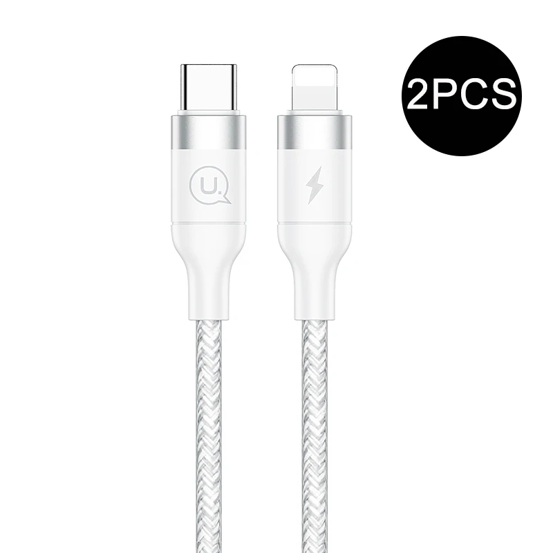 USAMS 2 шт. 18 Вт Кабель для быстрой зарядки PD для iPhone usb type C для освещения Apple зарядный кабель usb C для L для iPhone кабель для передачи данных - Цвет: 2PCS White