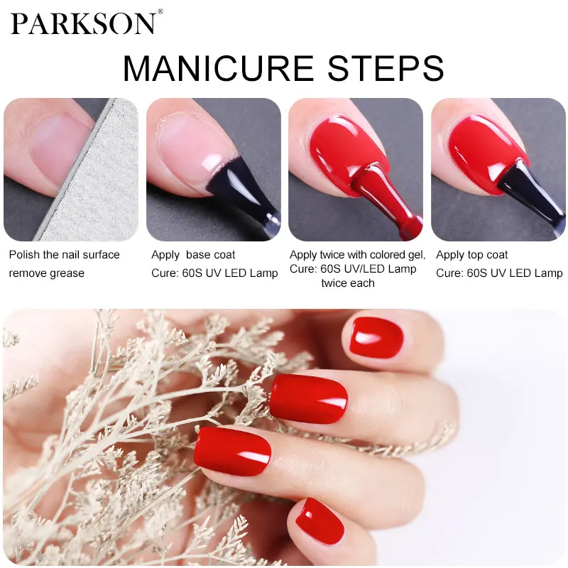 Parkson No Wipe Top Coat Base Coat Nail Gel polish Design Enhancer Varnish Semi Permanent Soak Off UV LED Nail Art Tool