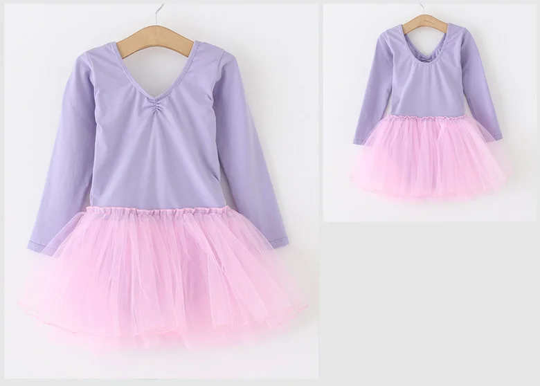Combed Cotton Ballet Dress Dance Dress Tutu Ballet for Girls Kids Children High Quality Ballerina Long Sleeves Tulle Dance