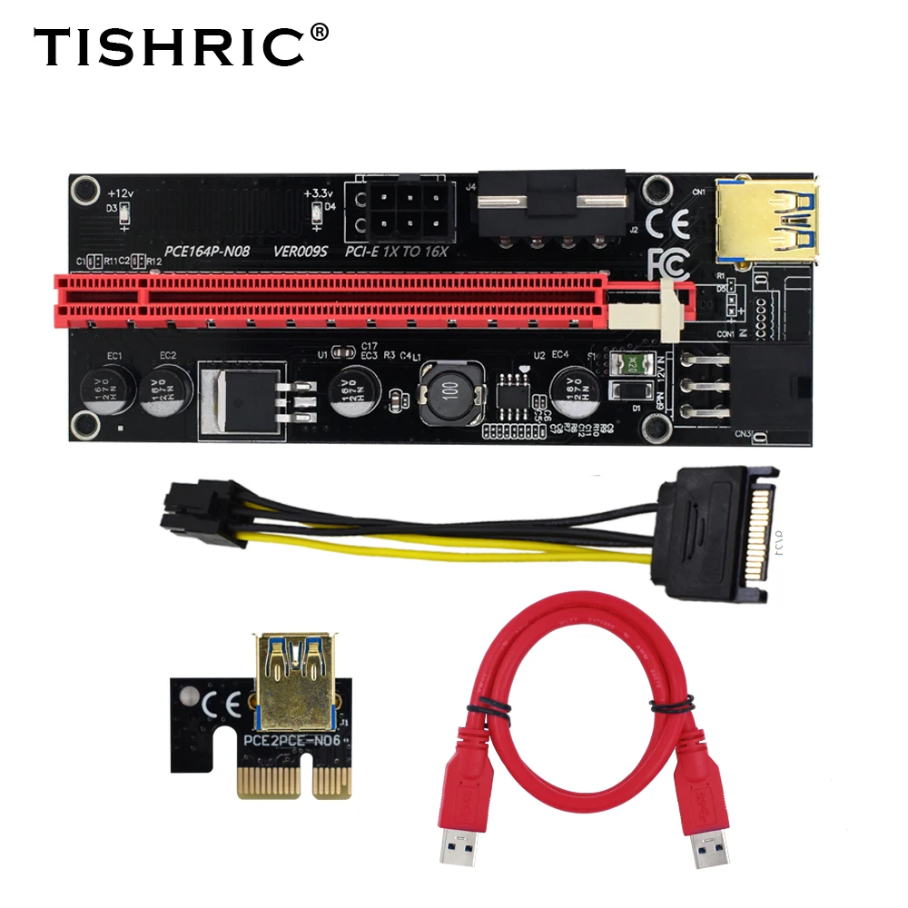Переходник для видеокарты TISHRIC PCI PCIE PCI-E Riser 009S Express USB 3 0 E x16 009 майнинга биткойнов |