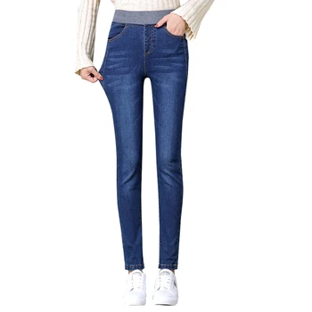

Women Winter Jeans Warm Soft Stretchy High Waist Trousers Breathable Slim Pants -MX8