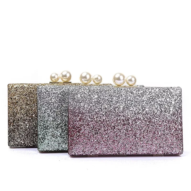 Shiny Gradient Wedding Bride Evening Box Bag Clutch Bag Fashion Sequined Luxury Pouch Party Handbags Women Small Purse Designer