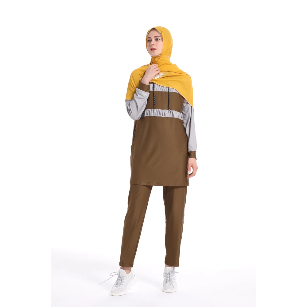 Мусульманский женский свитер из двух частей, мусульманский свитер с воротником-хомутом и свободные длинные штаны, исламский спортивный костюм
