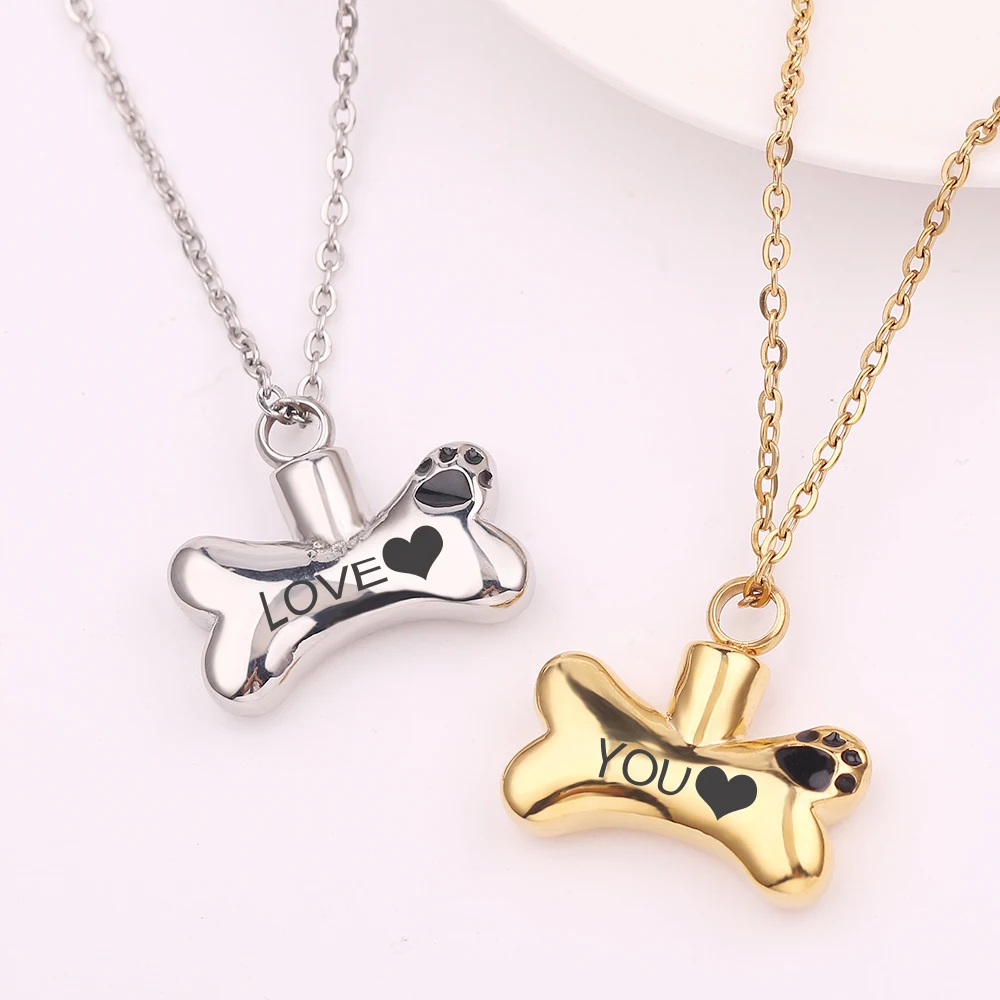 

Stainless Steel Can Open Pet Dog Bone Pattern Cremation Urn Ash Holder Memorial Container Perfume Bottle Pendant Jewelry