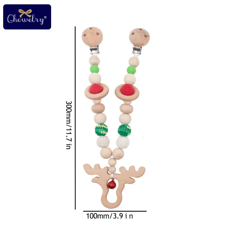 Деревянный Прорезыватель детский зал для игр Рождество лося соска клип цепь Силиконовые Бусины пустышка Клип детский Прорезыватель своими руками для детской коляски игрушки - Цвет: Cart chain