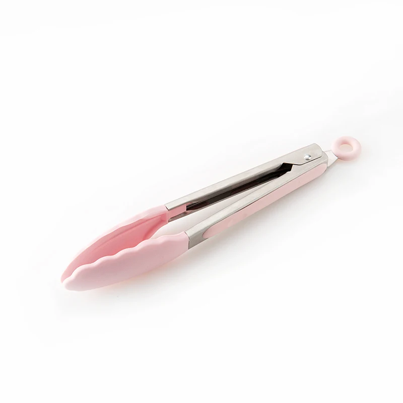 3 вида цветов силиконовые кухонные инструменты кухонные наборы суповая ложка лопатка антипригарная лопата с деревянной ручкой специальный термостойкий дизайн - Цвет: Food Tongs Pink