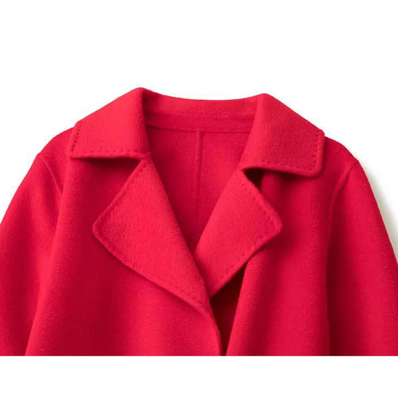Для женщин, ручная работа, Двустороннее пальто, шерстяное пальто корейской версии сплошной цвет гофрированный шерстяное пальто