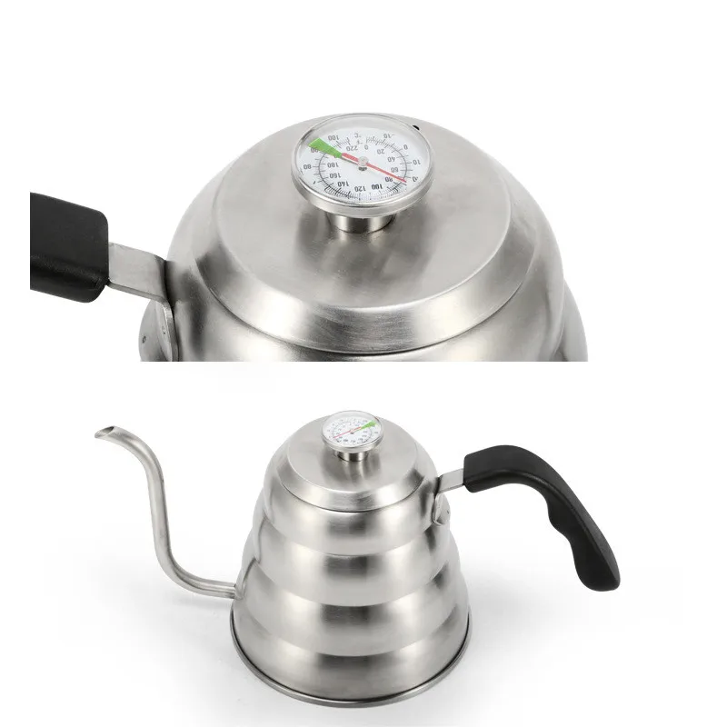 1L thermometer Чайник c облаками 304 из нержавеющей стали ручной Пробивной горшок мелкий кофейник с длинным носиком шлифовальный большой емкости с термометром 1 л 1,2л тонкий рот P - Цвет: 1L thermometer