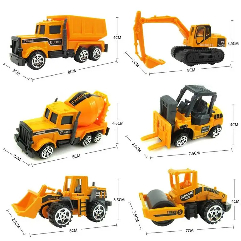 16 шт. 1: 64 сплав модель автомобиля Строительство инженерный грузовик Модель автомобиль экскаватор-погрузчик с дорожным знаком грузовик Литой автомобиль игрушка набор