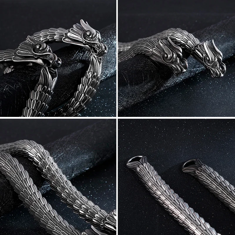Fongten Dragon мужской браслет, Викинг, Винтаж, нержавеющая сталь, байкер, звено цепи, панк, для мужчин, старый металл, браслеты, ювелирные изделия