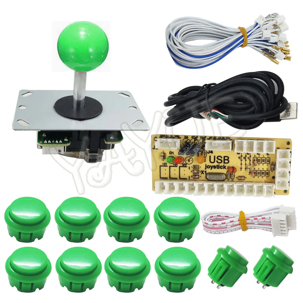 DIY аркадный джойстик ручка комплект 5 pin джойстик аркадная Sanwa Кнопка Нулевая задержка USB плата с проводами для ПК Джойстик пластина - Цвет: Green
