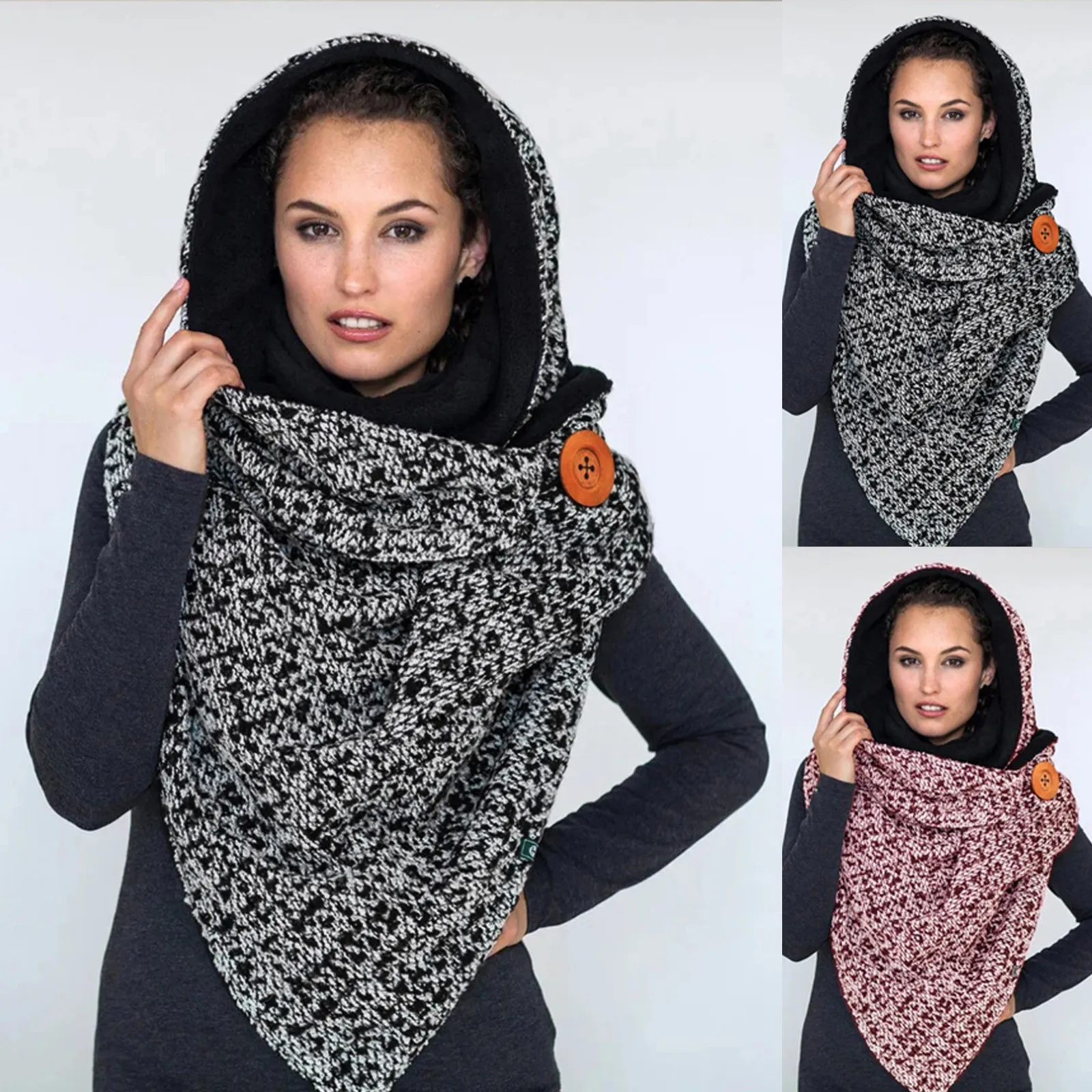 

Fashion Winter Women Printing Button Soft Wrap Casual Warm Scarves Shawls Bib