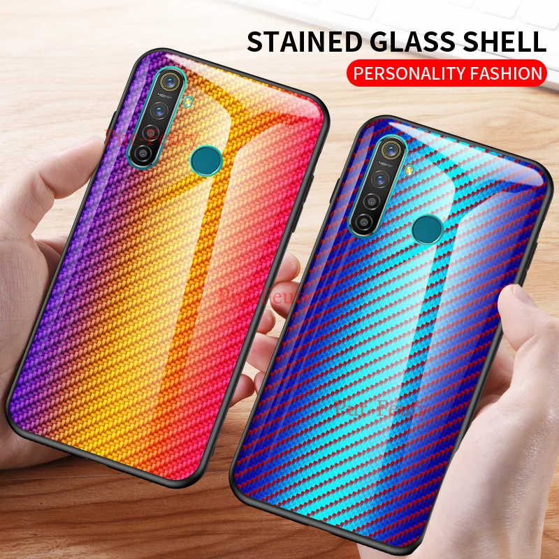 Для Oppo Realme5 чехол для задней панели телефона 6," Модный чехол для Oppo Realme 5 чехол из углеродного волокна с текстурой стекла гибридный мягкий силиконовый чехол