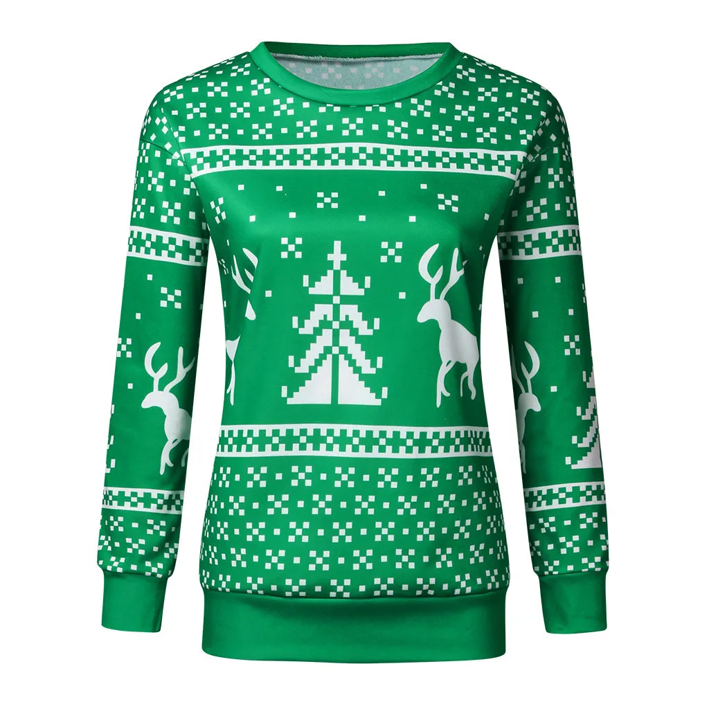 Год, Женский Рождественский свитер, Модный женский джемпер, свитер с длинным рукавом, Рождественский пуловер с принтом оленя, топы, свитера