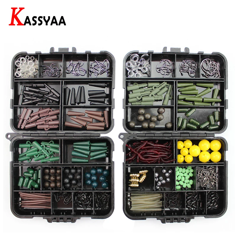 

European Pond Fishing Accessories Set for Carp Fishhooks Copper Lead Sinker Swivels Ring Soft Red Worm Carp Fishing Tackle Kit