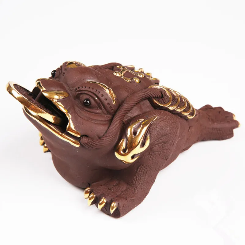 Chinese Yixing Purple Clay Kung Fu Teapets ZiSha Handmade Golden Toad Tea Pets Tea accessories
