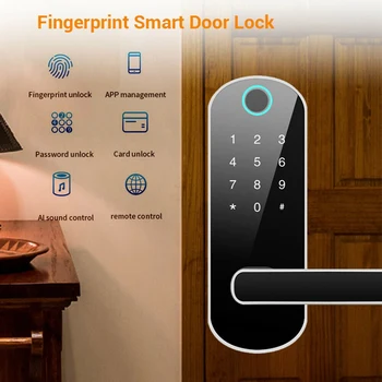 

FFYY-Digital Bluetooth Smart Fingerprint Door Locks Code Wifi Card Security Doorlock Office Remote Control AI Sound Control