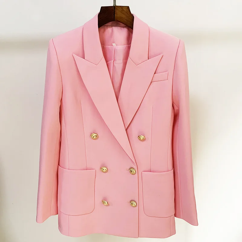 

Autumn Women's High Quality Double-breasted Pink Color Blazers Jackets C924