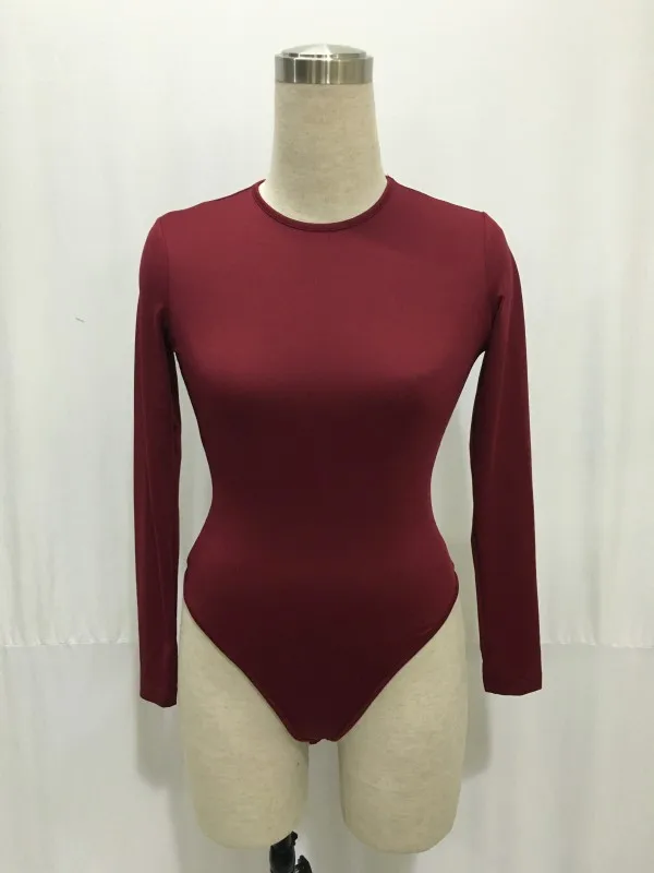 13 Colors Long Sleeve O Neck Casual Bodysuit Women Body Tops White Black Nude Red Party Bandage Bodycon Romper Body suit Jumper brown bodysuit