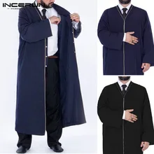 INCERUN мусульманский длинный монотонный кардиган мужской Тренч длинный рукав Повседневный свободный высококачественный модный большой v-образный вырез теплый Тренч
