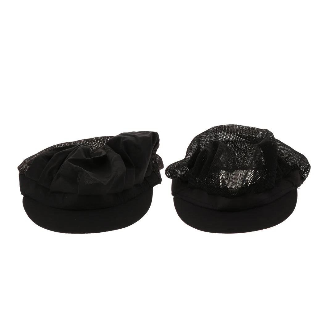 2 Black Full &Half Mesh Chef Mesh Top Skull Cap Restaurant Chef Catering Hat