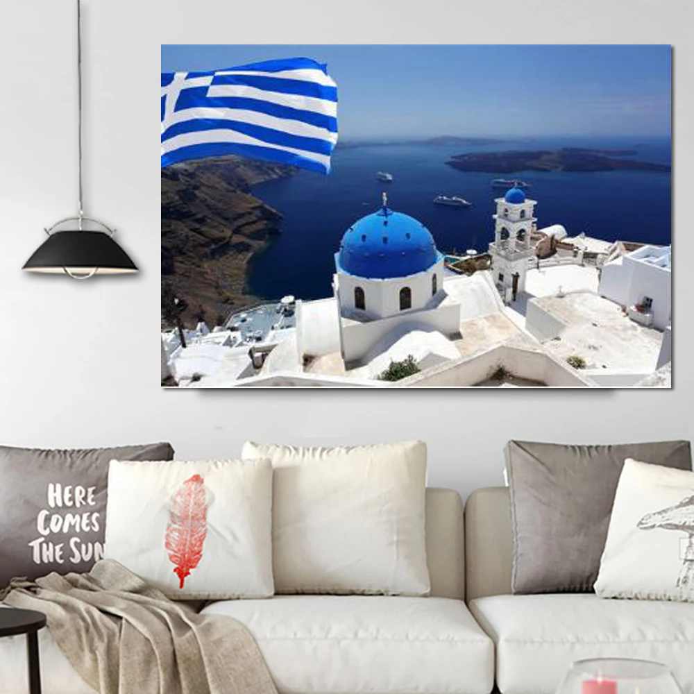 12/"x18/"Santorini Aegean Scenery Painting HD Print on Canvas Home Decor Wall Art