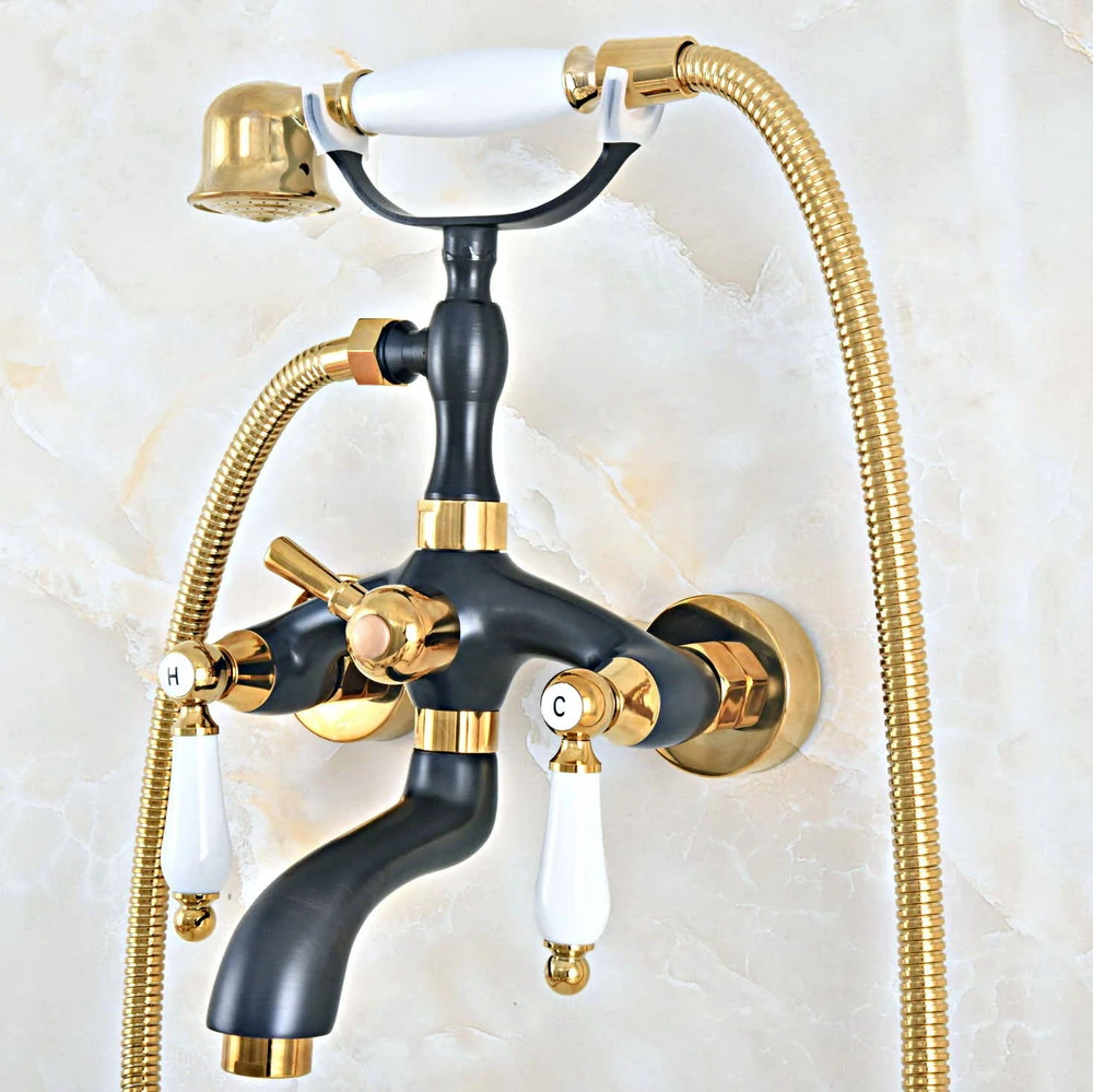 Black Gold Bathroom Faucet Mixer Tap Wall Mounted Hand Held Shower Head Kit Shower Faucet Sets Zna437 Bathtub Faucets Aliexpress