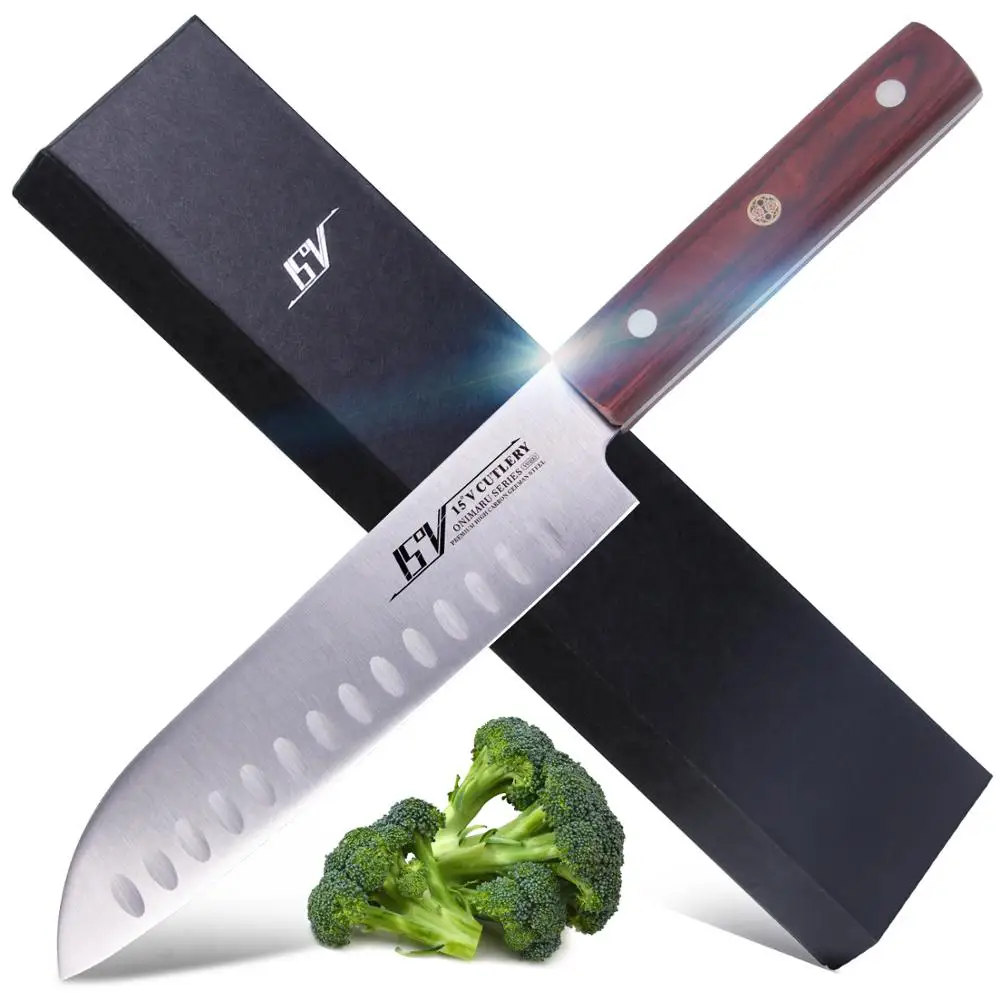 15 в нож Santoku-немецкий Высокоуглеродистый кухонный нож из нержавеющей стали-нескользящая эргономичная ручка Pakkawood-7"