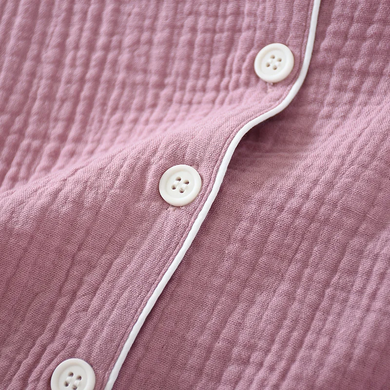New spring and autumn pure cotton crepe cloth couple soft and breathable men long-sleeve simple home service women two piece set