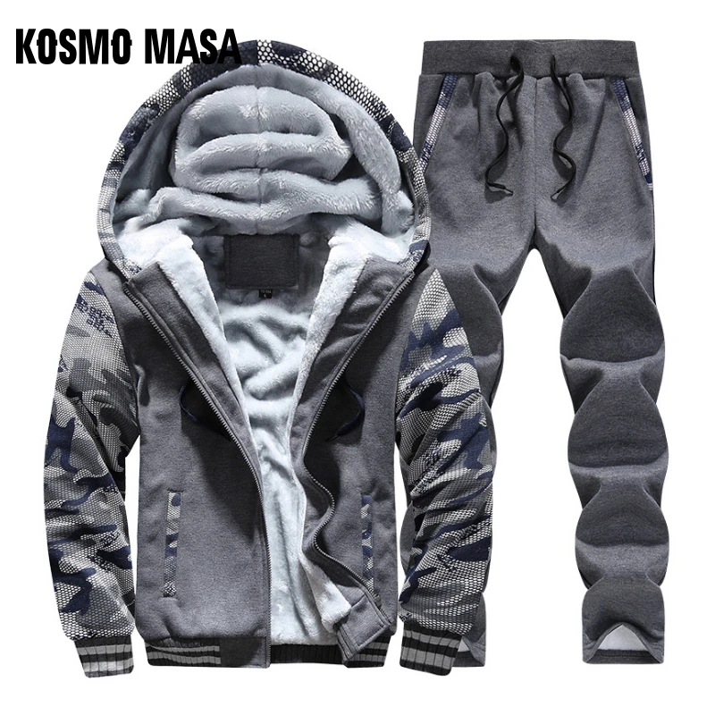 KOSMO MASA теплый осенне-зимний повседневный мужской спортивный костюм с капюшоном флисовые толстые куртки брюки длинный костюм мужской комплект из 2 предметов MS016